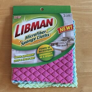 Libman Microfiber Sponge Cloths 3 Pack Super Absorbent Washable 7.5x6.5